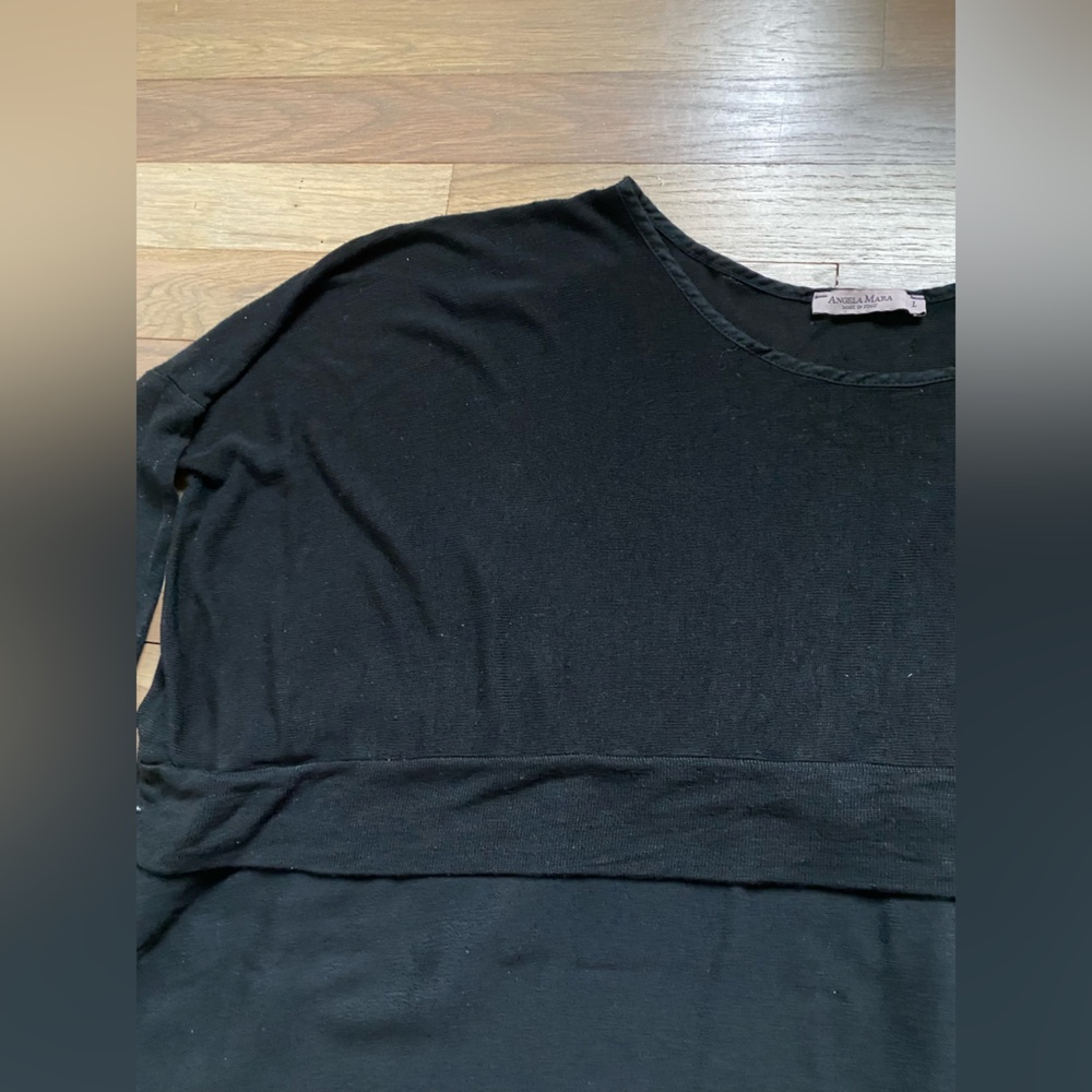 Angela Mara oversized black top tunic 3/4 sleeves Stretch Minimal Witchy Goth - Picture 2 of 8